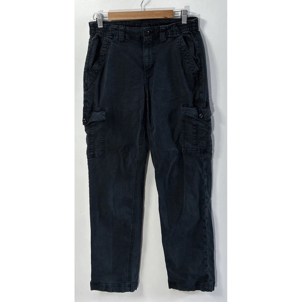 Women's Y2K American Eagle Cargo Pants Washed Black Baggy Jeans Stretch Sz 8